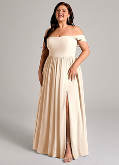 Azazie Calianna Brautjungfernkleider Wandelbar A-Linie Schulterfrei Chiffon Kleid Alabaster Weiß image3