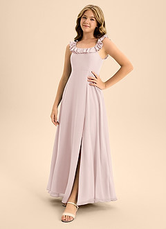 Azazie Callie Junior Blushing Pink A-Line Ruched Chiffon Dress image3