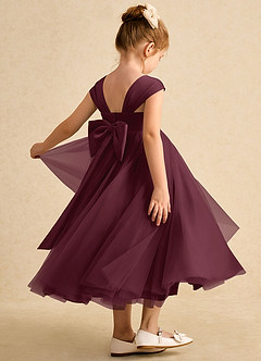 Azazie Chickadee Blumenmädchenkleider Ballkleid Herzausschnitt Matte Satin Kleid Cabernetrot image1