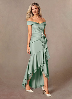 Azazie Billings Mother of the Bride Dresses Agave Mermaid Off the Shoulder Stretch Satin Dress image5