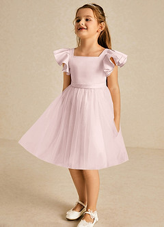 Azazie Kaeya Flower Girl Dresses Blushing Pink A-Line Bow Tulle Dress image4