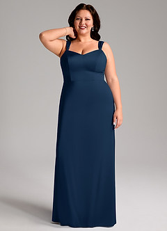 Azazie Denice Bridesmaid Dresses Dark Navy Sheath Pleated Stretch Satin Dress image9