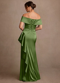 Azazie Kirsty Mother of the Bride Dresses Juniper Sheath Off the Shoulder Stretch Satin Dress image2
