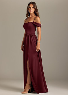 Azazie Calianna Bridesmaid Dresses Cabernet A-Line Off the Shoulder Stretch Satin Convertible Dress image6