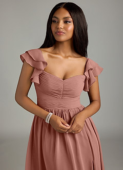 Azazie Anaya Robes de demoiselle d'honneur Robe Trapèze en Mousseline de soie Plissée Rose De Cèdre image6