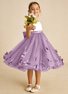 Azazie Sprout Robe Demoiselle D'honneur Fillette Robe Trapèze en Tulle Arc Glycine image2