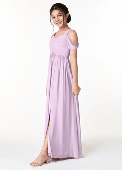 Azazie Lianne Junior Frosted Lilac A-Line Off the Shoulder Chiffon Dress image3