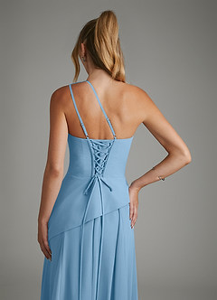 Azazie Holly Bridesmaid Dresses Steel Blue A-Line Corset Chiffon Dress image8