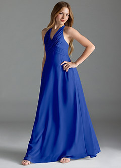 Azazie Tessie Junior Royal Blue A-Line Pleated Chiffon Dress image3
