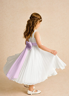 Azazie Margot vestidos de niña de las flores Vestido de Marfil Lila Esmerilada de Gasa de Corte En A con Plisado image7