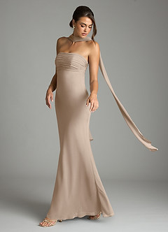 Azazie Saylor Bridesmaid Dresses Taupe Mermaid Strapless Chiffon Dress image8