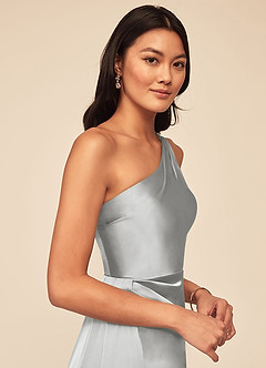 Azazie Maron Bridesmaid Dresses Silver A-Line One Shoulder Stretch Satin Dress image5
