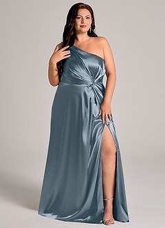 Azazie Brooke Bridesmaid Dresses Twilight A-Line One Shoulder Metallic Satin Dress image12