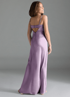 Azazie Leonis Junior Frosted Lilac A-Line Pleated Stretch Satin Dress image5