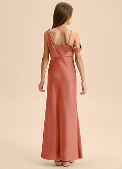 Azazie Madelyn Junior Osłona Zza ramienia Satyna elastyczna Długość podłogi Młodsza druhna Sukienka image2