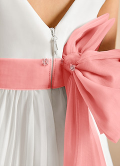 Azazie Margot Flower Girl Dresses Ivory Coral A-Line Pleated Chiffon Dress image9