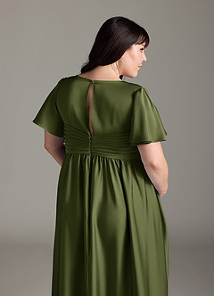 Azazie Verna Maternity Bridesmaid Dresses A-Line Ruched Stretch Satin Floor-Length Dress image10