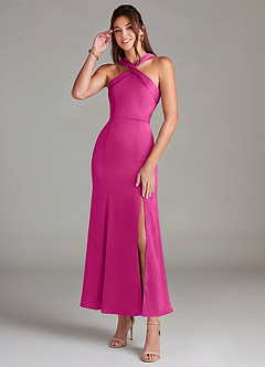 Azazie Rue Bridesmaid Dresses Fuchsia Mermaid Pleated Stretch Satin Dress image1