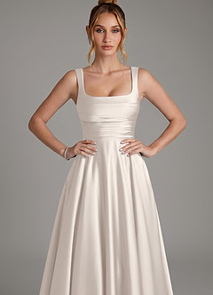 Azazie Azaria Vestidos de damas de honor Vestido Alabastro Blanco de Satén Elástico de Línea A con Corsé image6