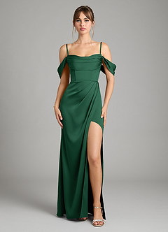 Azazie Johana Bridesmaid Dresses Dark Green Mermaid Off the Shoulder Stretch Satin Convertible Dress image3