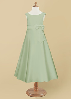 Azazie Lindy vestidos de niña de las flores Vestido de Salvia Polvorienta de Satin Mate de Corte En A con Plisado image10