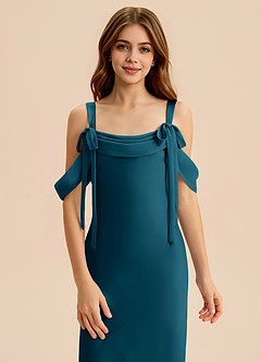 Azazie Bellalina Junior Ink Blue Mermaid Pleated Stretch Satin Dress image6