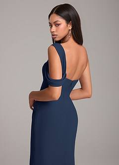 Azazie Wynter Bridesmaid Dresses Dark Navy Sheath Off the Shoulder Chiffon Dress image2