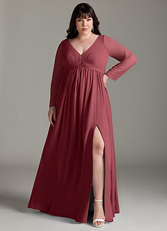 Azazie Teton Brautjungfernkleider für Schwangere A-Linie Langarm Chiffon Bodenlänge Kleid image7