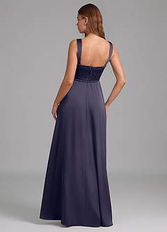 Azazie Rosaline Bridesmaid Dresses Stormy A-Line Side Slit Stretch Satin Dress image2