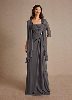 Azazie Clinton Abiti per la Madre della Sposa Abito A-Line in Maglia Plissettato Grigio Acciaio image4