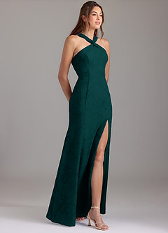 Azazie Rue Bridesmaid Dresses Pine A-Line Pleated Floral Burnout Dress image4