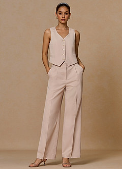 front Margaret Tan Cotton Linen Blend 3-Piece Suit