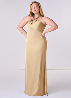 Barbie ♥ Azazie Bridesmaid Dresses Champagne Sheath Stretch Satin Dress image9