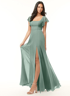 Azazie Bondi Bridesmaid Dresses Silver Sage A-Line Ruffled Chiffon Dress image4