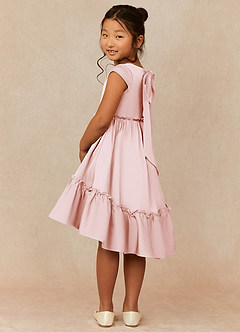 Azazie Lee Flower Girl Dresses Blushing Pink A-Line Bow Stretch Satin Dress image4