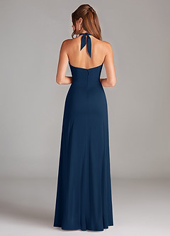 Azazie Elliana Vestidos de madrinha de casamento Vestir Azul Marinho de Cetim elástico de Linha A com Fenda Lateral image6