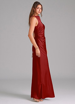 Azazie Evadne Robes de demoiselle d'honneur Robe Fourreau en Satin extensible Plissé Grenade image4