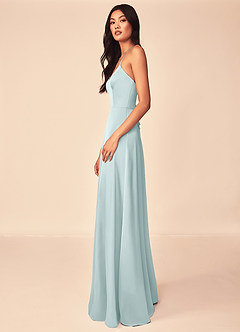 Azazie Mei Bridesmaid Dresses Mist A-Line V-Neck Stretch Satin Dress image4