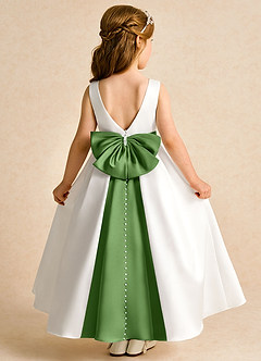 Azazie Cherry Flower Girl Dresses Ivory Basil Ball-Gown Pleated Matte Satin Dress image1