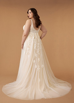 Azazie Sorella Wedding Dresses A-Line V-Neck Sequins Tulle Chapel Train Dress image11