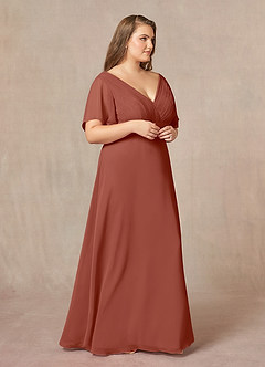 Azazie Alessa At-home Try On Dresses Auburn A-Line V-Neck Pleated Chiffon Dress image10