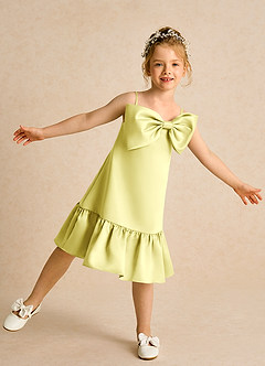 Azazie Kiwi Blumenmädchenkleider A-Linie Spaghetti Riemen Matte Satin Kleid Zitronensorbet image1