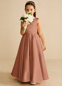 Azazie Pipsy Flower Girl Dresses Bronzer A-Line Bow Matte Satin Dress image5