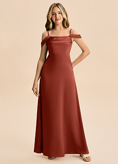 Azazie Lettie Junior Linia A Zza ramienia Satyna elastyczna Długość podłogi Młodsza druhna Sukienka image4