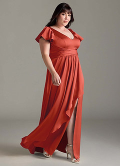 Azazie Omari Bridesmaid Dresses Rust A-Line Stretch Satin Dress image11