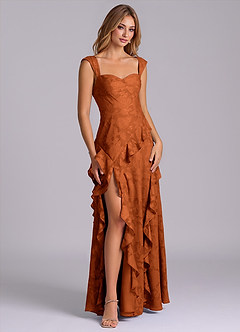 Azazie Sloane Bridesmaid Dresses Burnt Orange A-Line Sweetheart Neckline Floral Burnout Dress image6