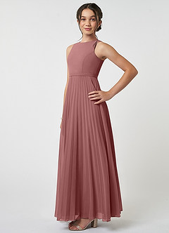 Azazie Lindie Junior Desert Rose A-Line Pleated Chiffon Dress image3