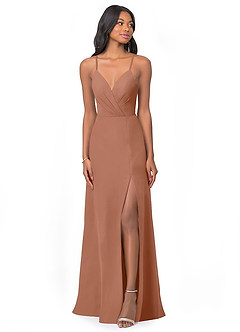 Azazie Everleigh Abiti da Damigella Abito A-Line in Chiffon con Scollo a Cuore a Pieghe Bronzo image1