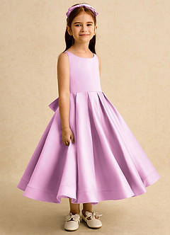 Azazie Babs vestidos de niña de las flores Vestido de Rosa Caramelo de Satin Mate de Princesa con Plisado image3