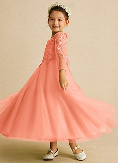 Azazie Precious Flower Girl Dresses Sunset A-Line Lace Tulle Dress image5